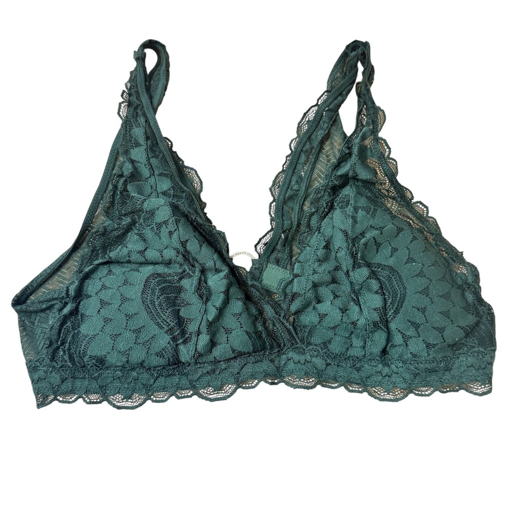 Aerie Dark Green Floral Lace Triangle Bralette Size Medium RN 54485